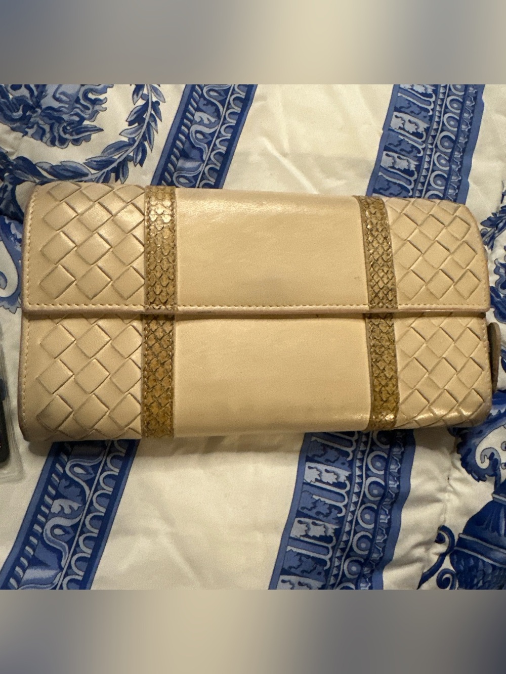 Bottega Veneta Intrecciato Leather & Python Trim Continental Wallet COA